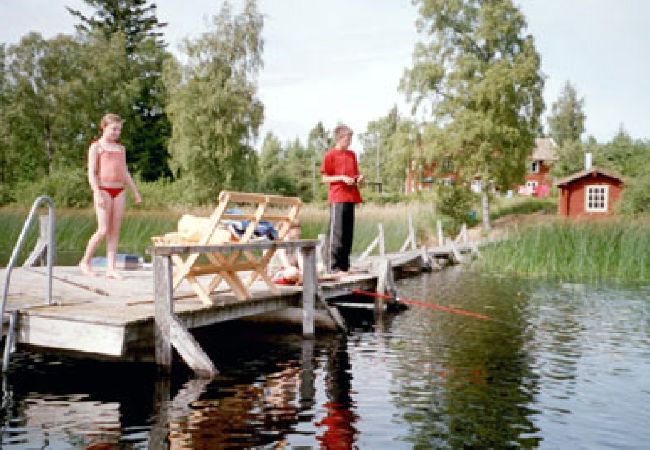Stuga i Gränna - Semesterhus på sjötomt med badplats, brygga och bastu